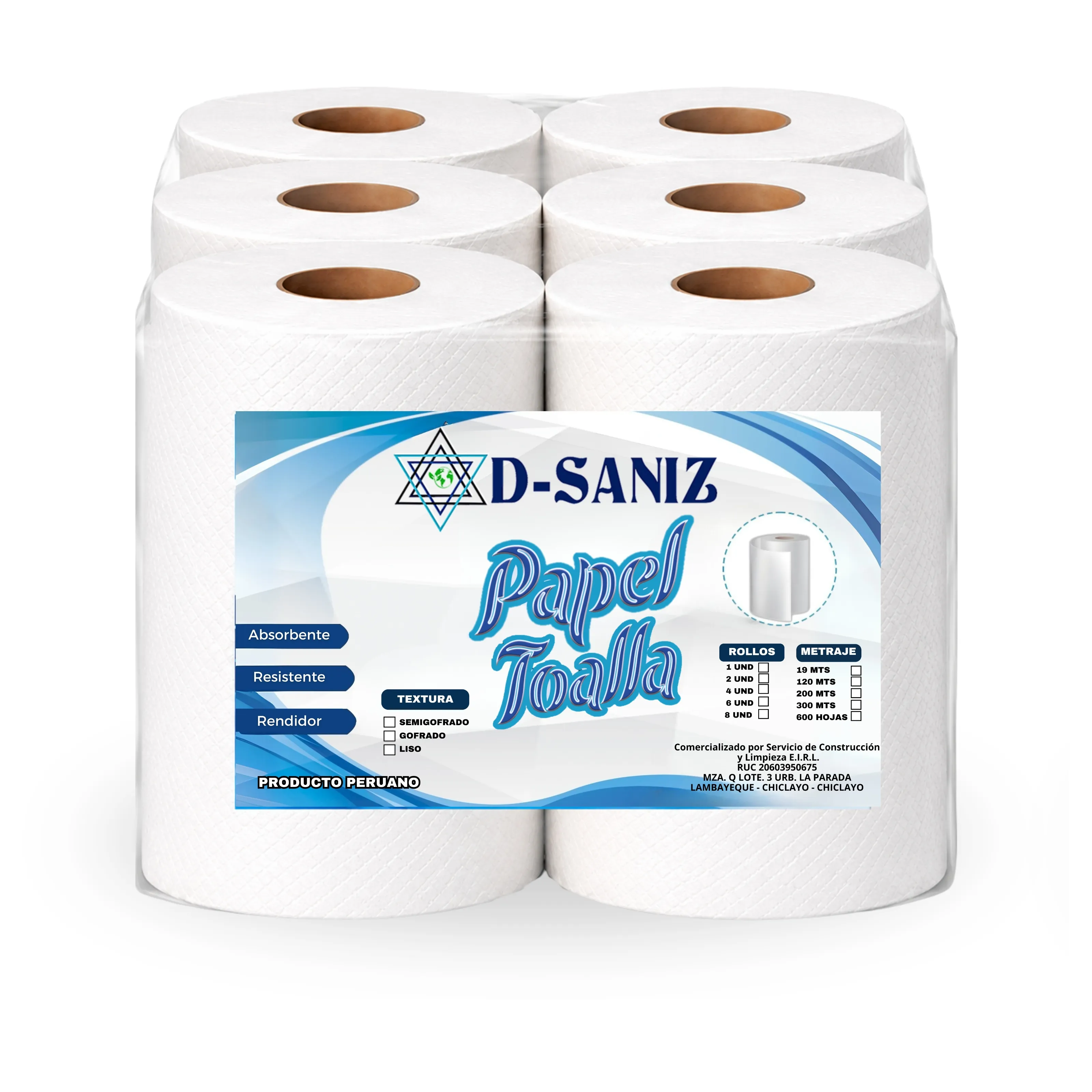 PAPEL TOALLA DOBLE HOJA SEMIGOFRADO 200 M