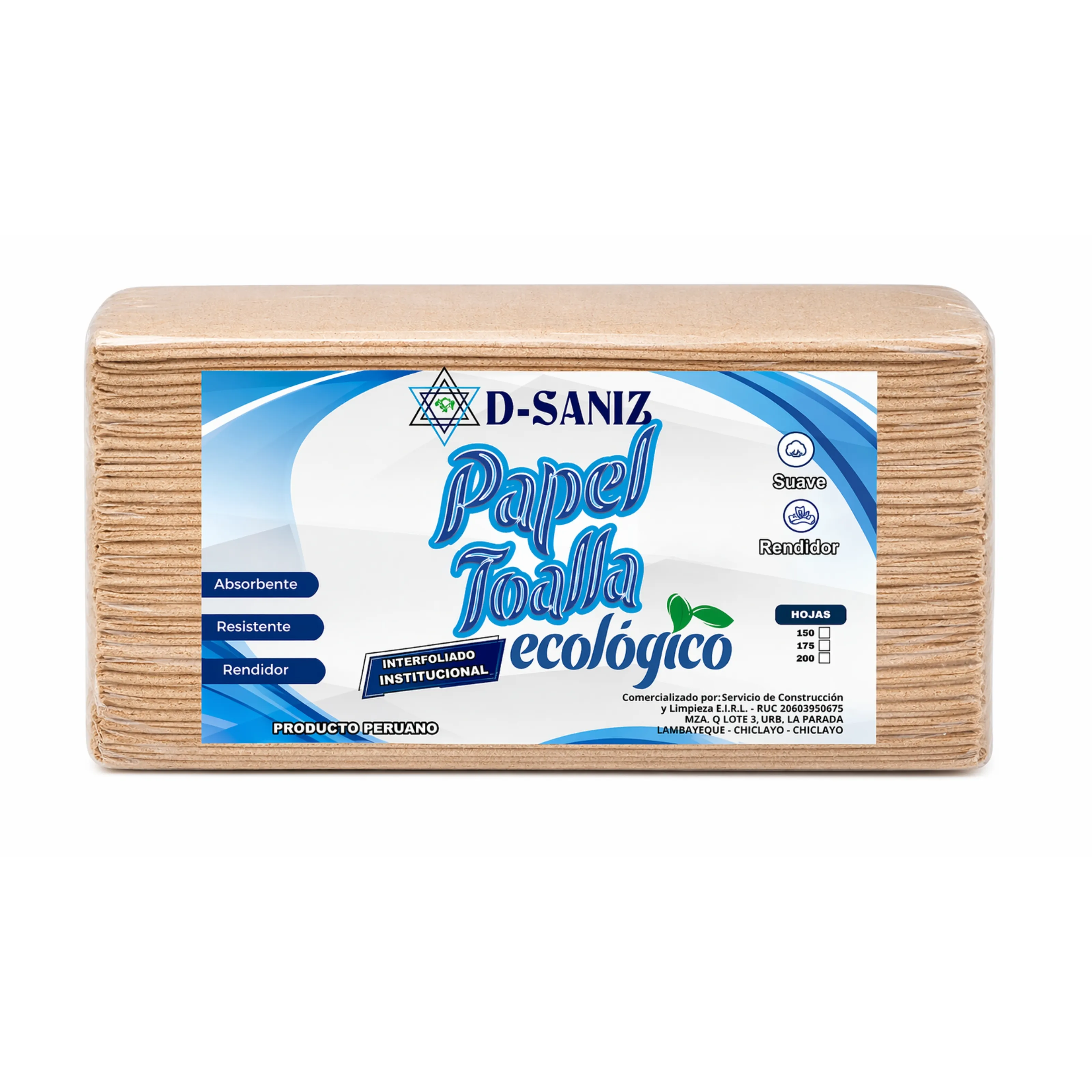 PAPEL TOALLA INTERFOLIADO NATURAL GOFRADO 200 HOJAS